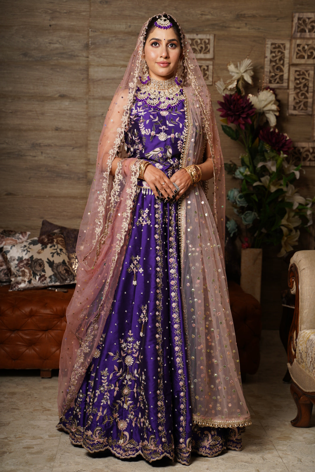 Backless Blouse with work and Lehenga