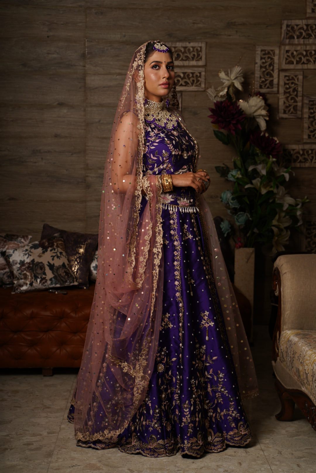 Backless Blouse with work and Lehenga