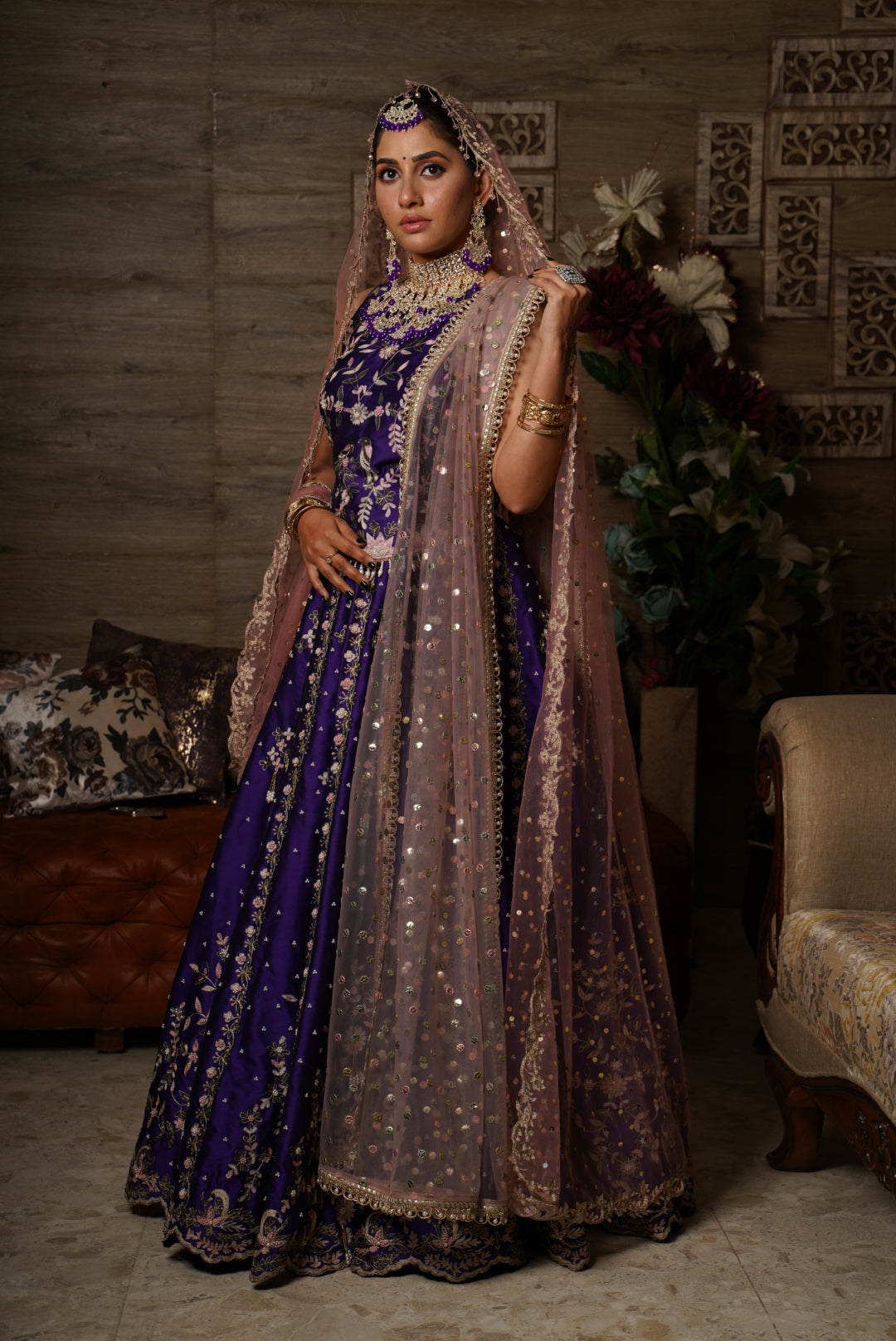 Backless Blouse with work and Lehenga