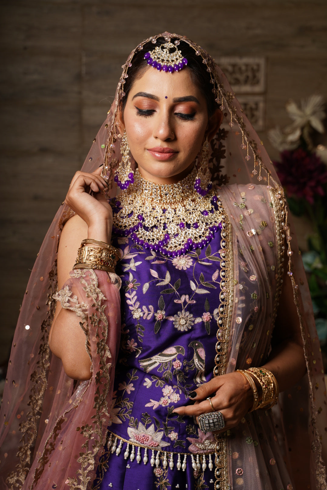 Backless Blouse with work and Lehenga