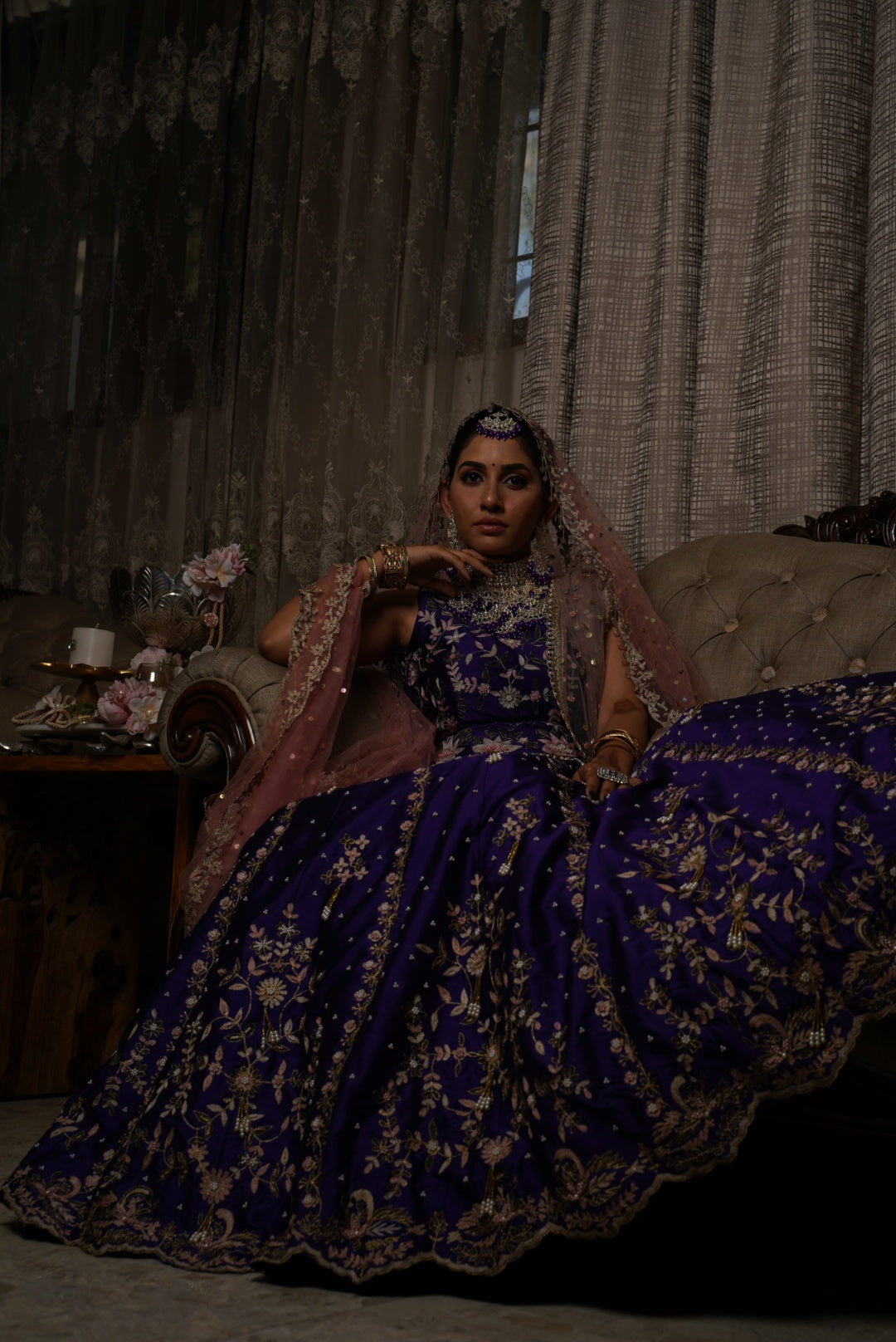 Backless Blouse with work and Lehenga