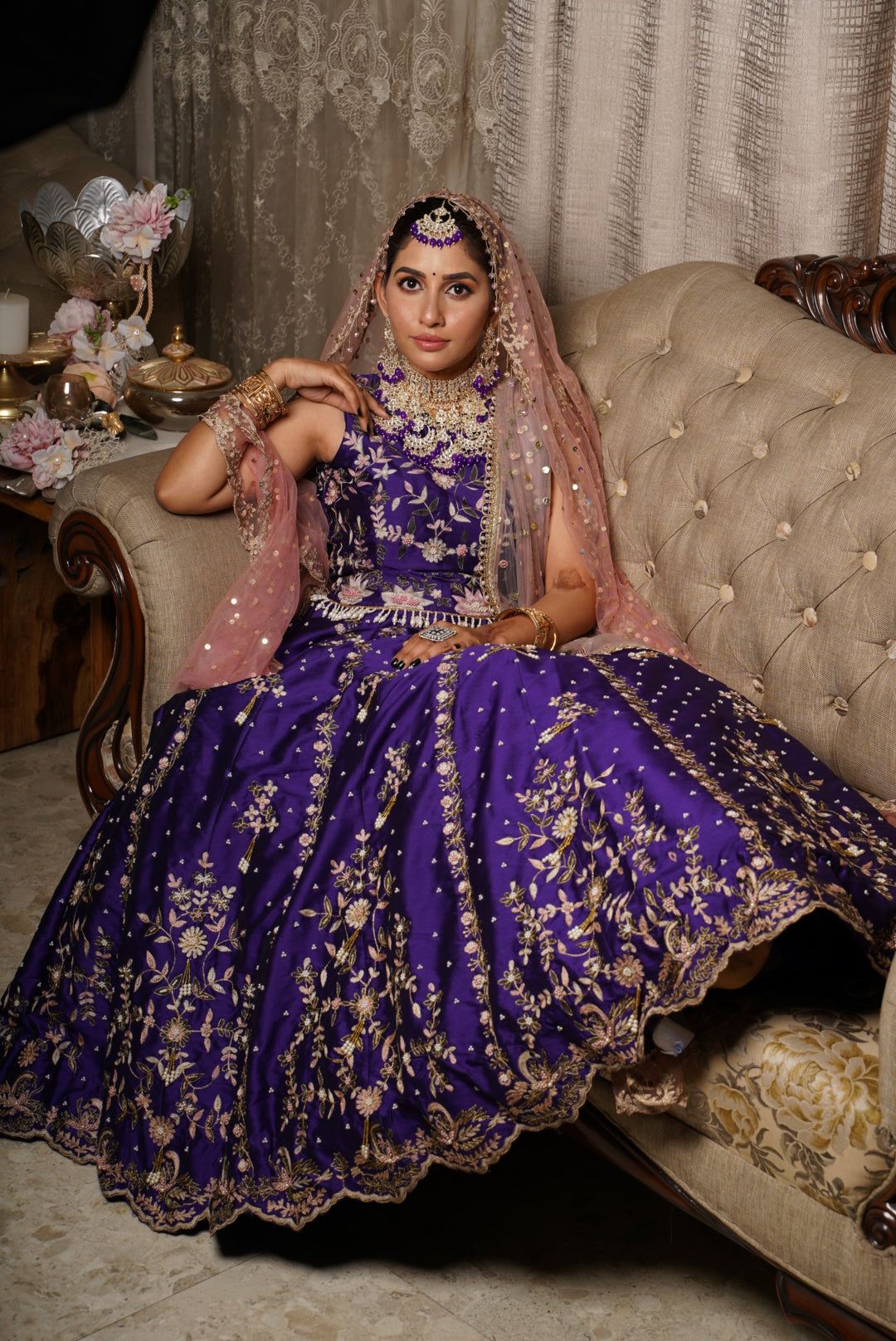 Backless Blouse with work and Lehenga