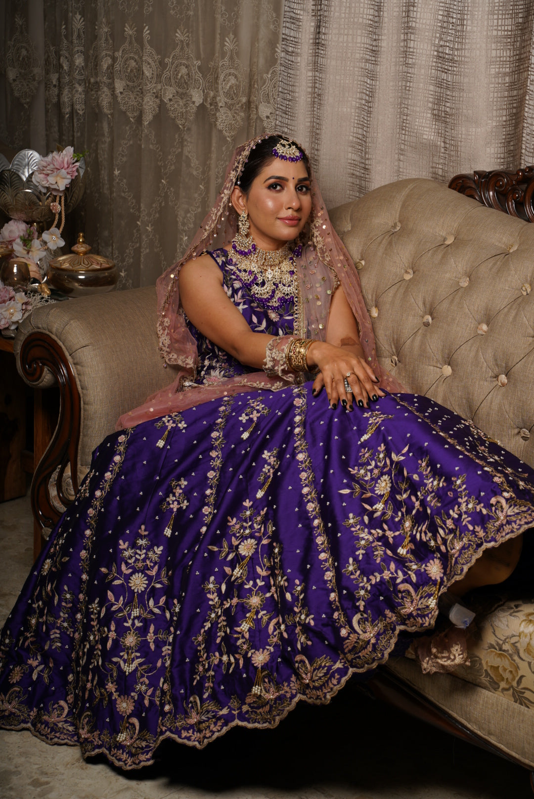 Backless Blouse with work and Lehenga