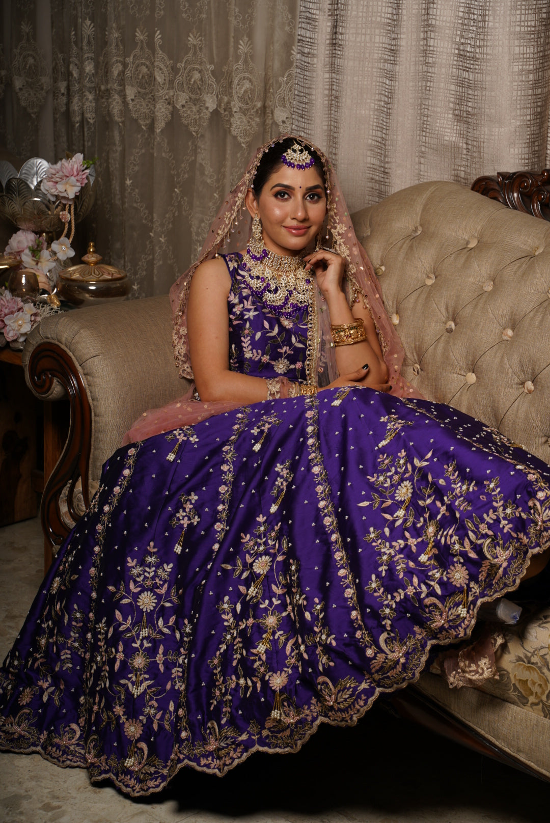 Backless Blouse with work and Lehenga