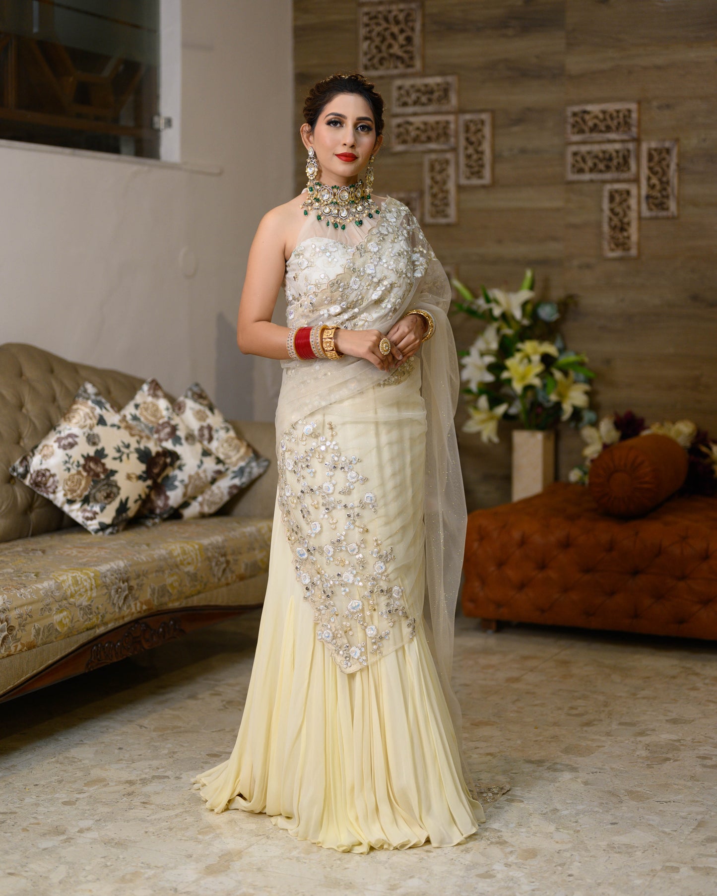 White Saree With Handwork