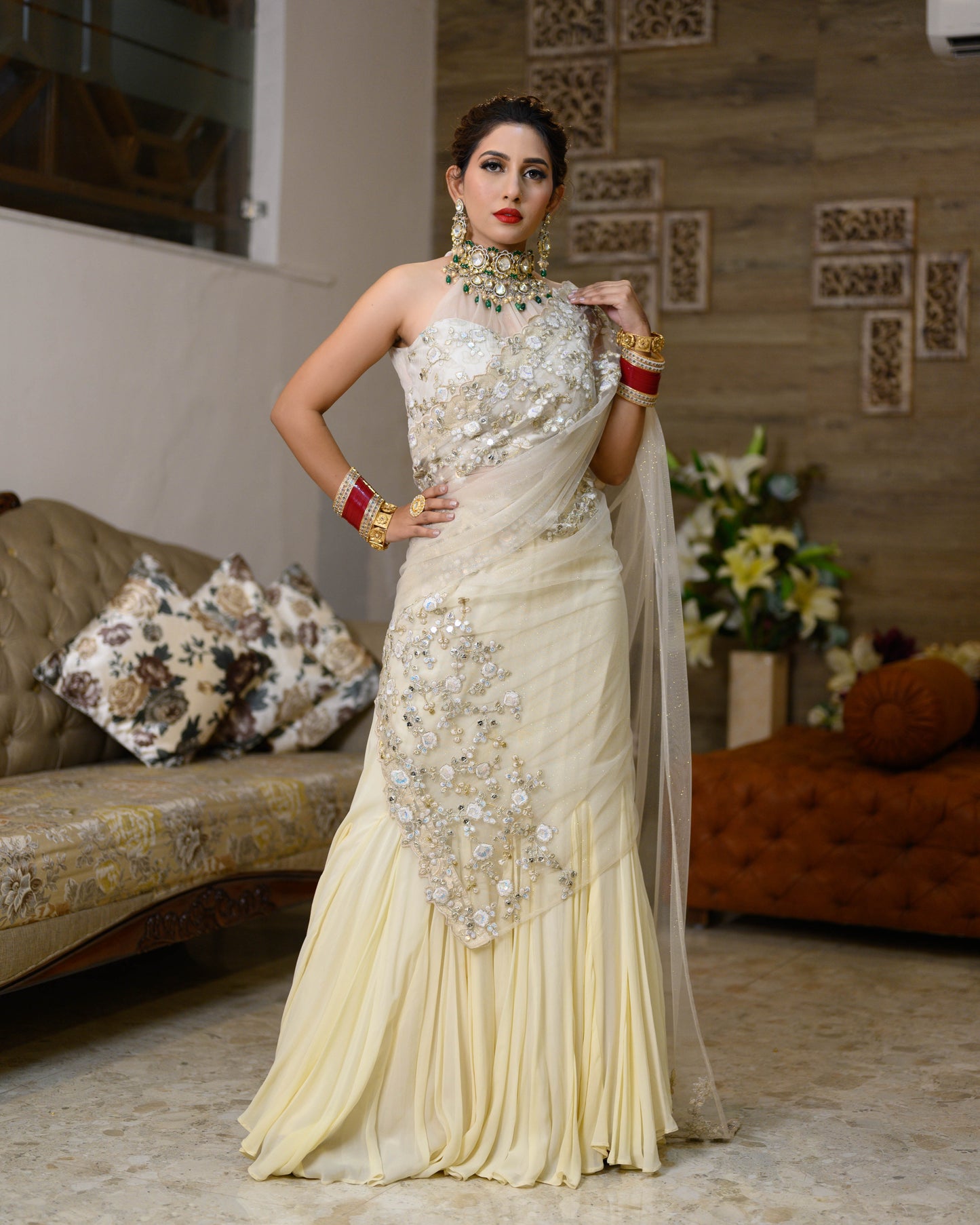 White Saree With Handwork