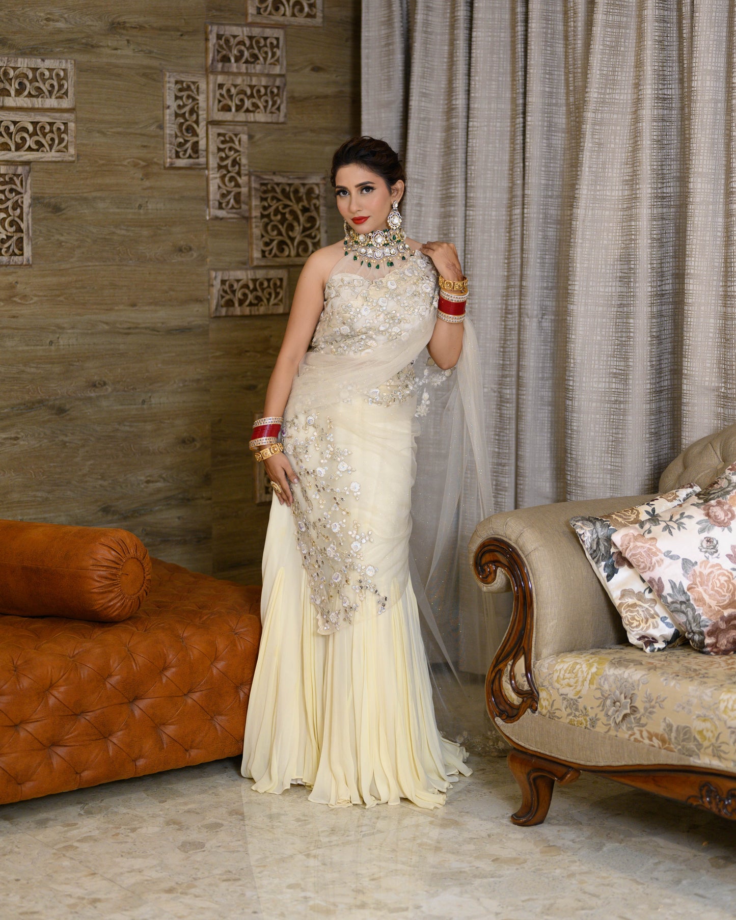 White Saree With Handwork