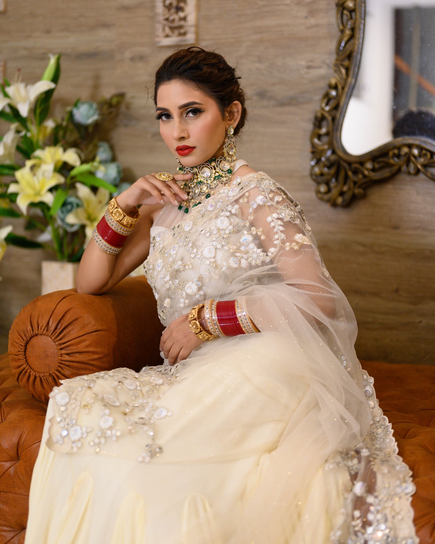 White Saree With Handwork